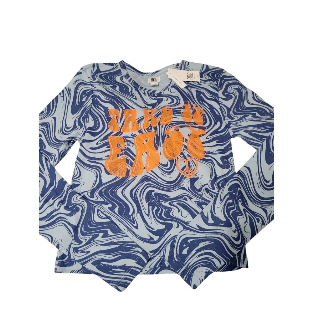 BDG Urban Outfitters Marble Print Organic Cotton Graphic Baby Tee Blue NWT Sz M
